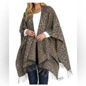 Woolrich leopard print fringed poncho